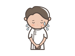 冷や汗をかいて謝る男性整体師（マッサージ師）の上半身イラスト