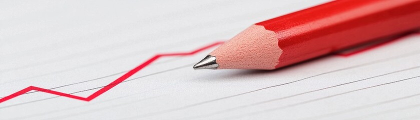 Close up of red pencil on line graph showing consistent growth and progress
