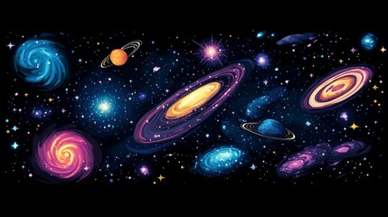 Pixel Art Cosmos: Vibrant Galaxies and Nebulae in the Night Sky