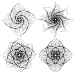 Geometric spiral. Abstract rotation. Black linear pattern. Vector illustration.