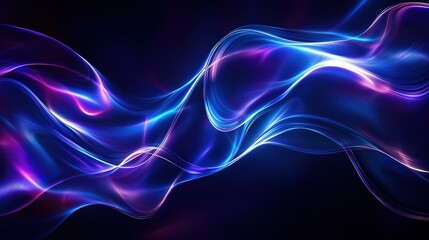 Abstract blue and purple light trails flowing smoothly in the dark. Ai generative