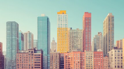 Fototapeta premium Multicolored buildings form a vibrant skyline against a pastel sky