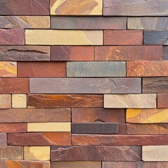 Multicolored sandstone cladding with deep reds, browns, and yellows