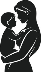 Elegant Mother and Baby Silhouette Vector – Heartwarming Family Bond Illustration
