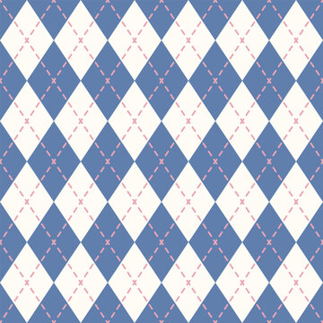 Argyle diamond pattern with pastel pink and blue colors creating a seamless background for textile and wrapping paper