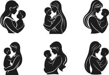 Mother and Baby Silhouette Vector Set &ndash; Heartwarming Family Bond Illustrations