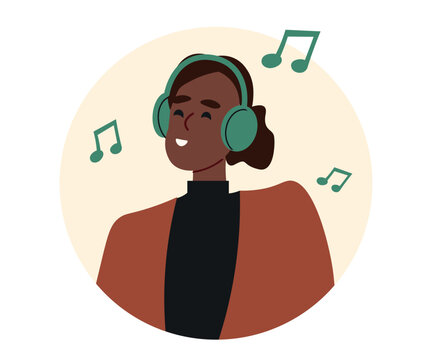 woman listening music green headphones clip art preview