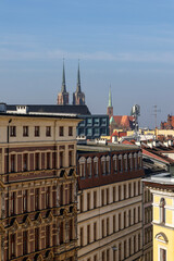 Naklejka premium Facades and architecture of houses on the streets of Wroclaw, Poland