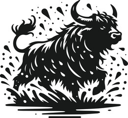 Yak shaking off water droplets animal vector silhouette