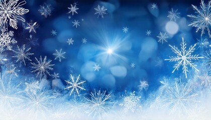 abstract blue white winter background with snowflakes and ice effect