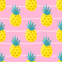 Minimalistic seamless vector design with pineapple and a pop of pink. Perfect for creating trendy textiles, wrapping paper, and nursery decor with a fresh, vibrant style