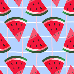 Seamless vector illustration of refreshing watermelon slices, perfect for a vibrant summer design. Great for textiles, wallpapers, and children clothing with a fun, cozy feel
