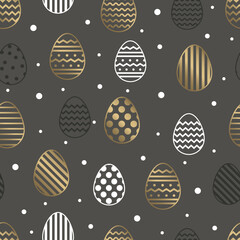 Easter seamless pattern with golden eggs. Background in modern style. Vector illustration