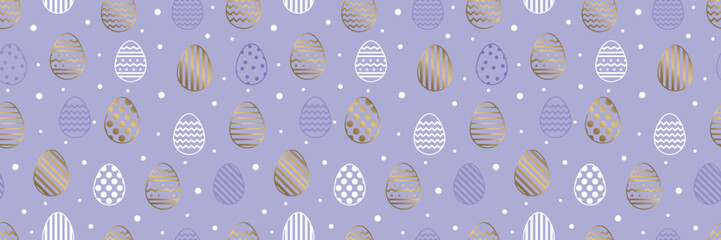 Easter seamless texture with golden eggs in geometric pattern. Minimal design. Vector illustration