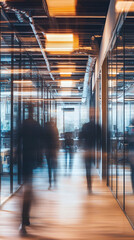 Movement of businessmen and office workers in workplaces and office background. Ai generate.