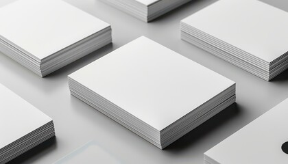 A stack of white business cards with a white card in the middle