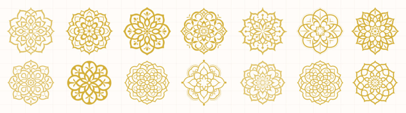 Elegant geometric mandala patterns, isolated vector set
