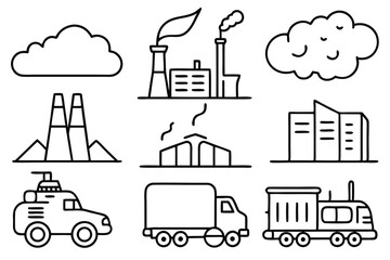 Pollution sources line art drawing for science fair materials.eps