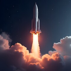 Fototapeta premium Powerful rocket launch into the night sky
