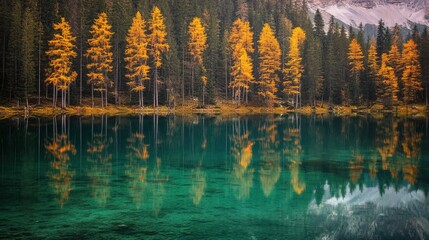 Tranquil Forest Lake with Crystal Clear Reflections of Trees and Sky