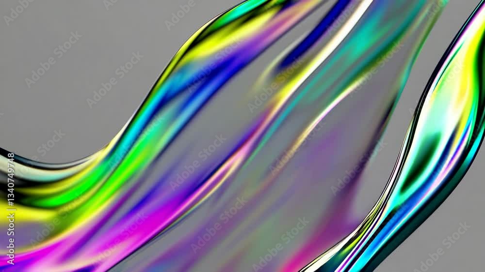 Poster colorful abstract waves with iridescent effects on a gray background. modern art design