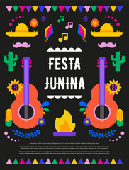 Festa Junina. Vector illustrations. Music Festival. Simple, minimalist icons. Festive banner, poster, cover.