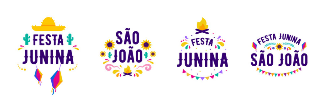 Festa junina party design set. Vector background with fireworks and garland. Vector illustration. For poster, card, web, invitation.