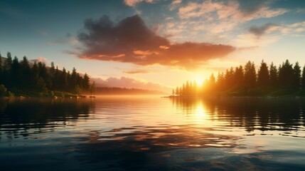 Obraz premium A photo of a sunrise over a calm lake for meditation.