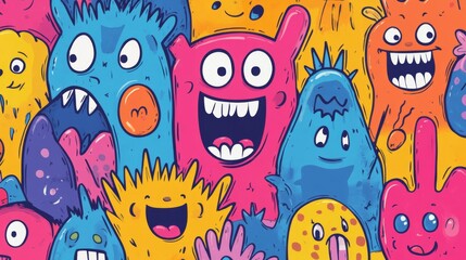 Obraz premium Playful Colorful Cartoon Monsters Illustration