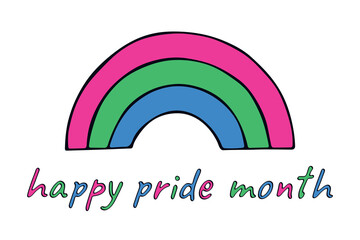 Colorful rainbow shape Polysexual pride flag Happy pride day LGBTQIA community Pride Month Vector hand drawn doodle for posters, stickers, logo, cards