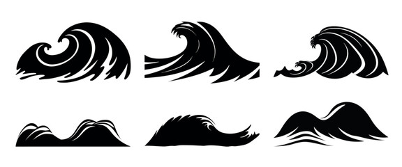 Obraz premium Stylized ocean wave silhouettes, isolated element set vector