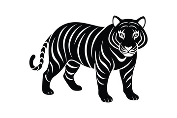 Silhouette vector art illustration of a fierce tiger walking forward with its head slightly lowered.eps