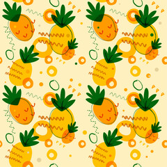 Pineapple pattern. Abstract pineapples, yellow drawn in the style of a child's drawing.