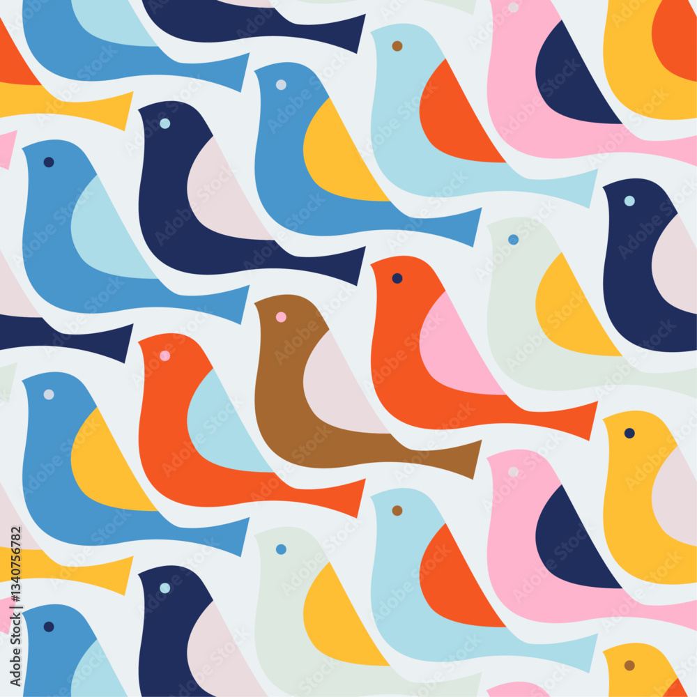 Aufkleber pattern of colorful geometric birds. vector seamless pattern of birds.