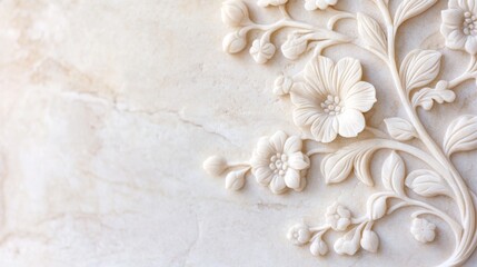 Custom-carved stone tiles with floral engravings, detailed and elegant