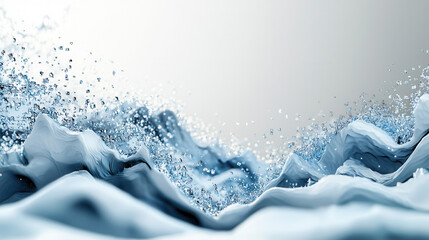 modern scientific illustration of dynamic snowstorm with abstract icy waves and scattered snowflakes, evoking sense of cold and motion