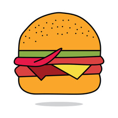 Colorful Cartoon Cheeseburger With Toppings and Gradient Yellow Bun