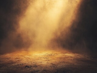 Cinematic mist spotlight with amber atmospheric perspective gradually fading into bright emptiness, creating a dramatic and visually striking composition