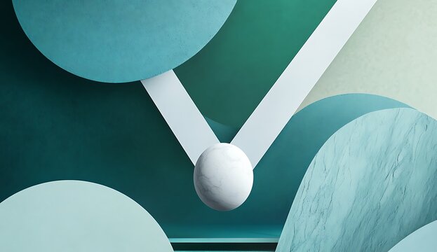 Abstract background,Abstract shapes in green and blue, with an illustration of the white shape of a marble ball floating above them