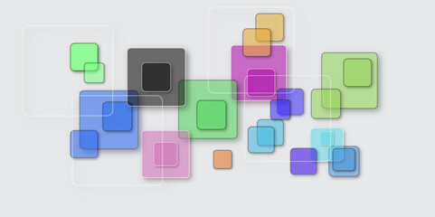 Vector art design in minimal abstract trendy geometric style to present high technology or modern graphic background. Colorful flowchart with pastel blocks connected by lines on a gradient background.