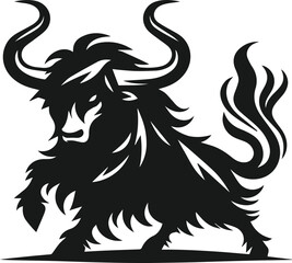 Yak lowering horns aggressively animal vector silhouette