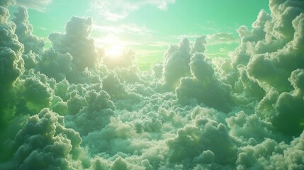 Fototapeta premium Dreamy Green Clouds with Sunlight Beaming Through