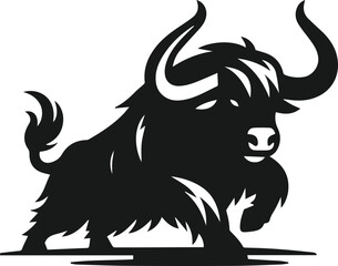 Yak lowering horns aggressively animal vector silhouette