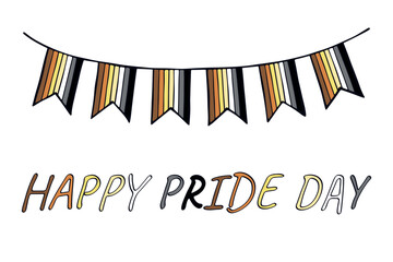 Colorful garland Bear brotherhood pride flag Happy pride day LGBTQIA community Pride Month Vector hand drawn doodle for posters, stickers, logo, cards