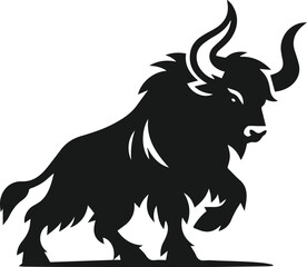 Yak lowering horns aggressively animal vector silhouette