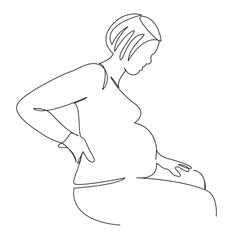 One continuous single drawing line art flat doodle pain, woman, mother, pregnant, back, backache. Isolated image hand draw contour on a white background, hand drawn, not AI