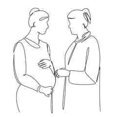 One continuous single drawing line art flat doodle doctor, pregnant, mother, woman, hospital, female, health care. Isolated image hand draw contour on a white background, hand drawn, not AI