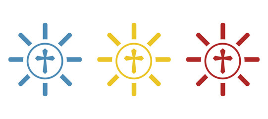 sun icon on white background, cross, vector illustration