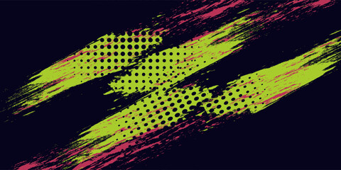 Fototapeta premium Abstract Sports Background with Green and Blue Brush Texture and Halftone Effect. modern concept