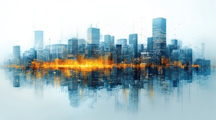 Obraz premium Abstract cityscape shows blurred reflections of architectural buildings